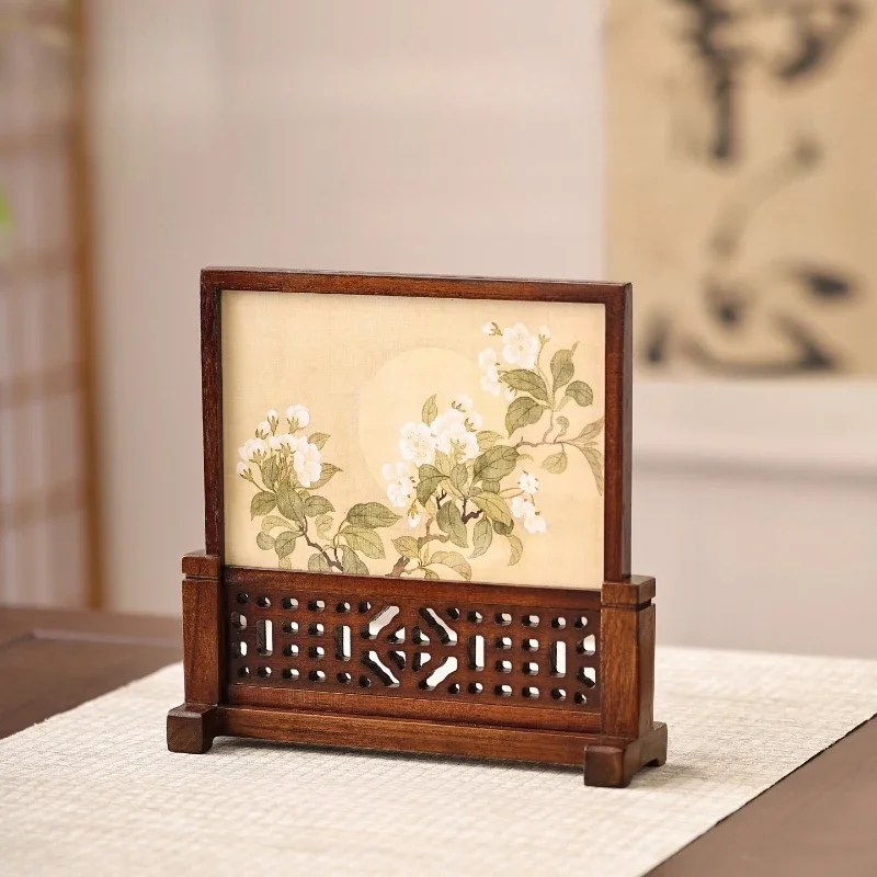 Solid Wood Partition Screen Inlaid with Chinese Desktop Study Screen Decoration Calligraphy Display Stand Painting Gift