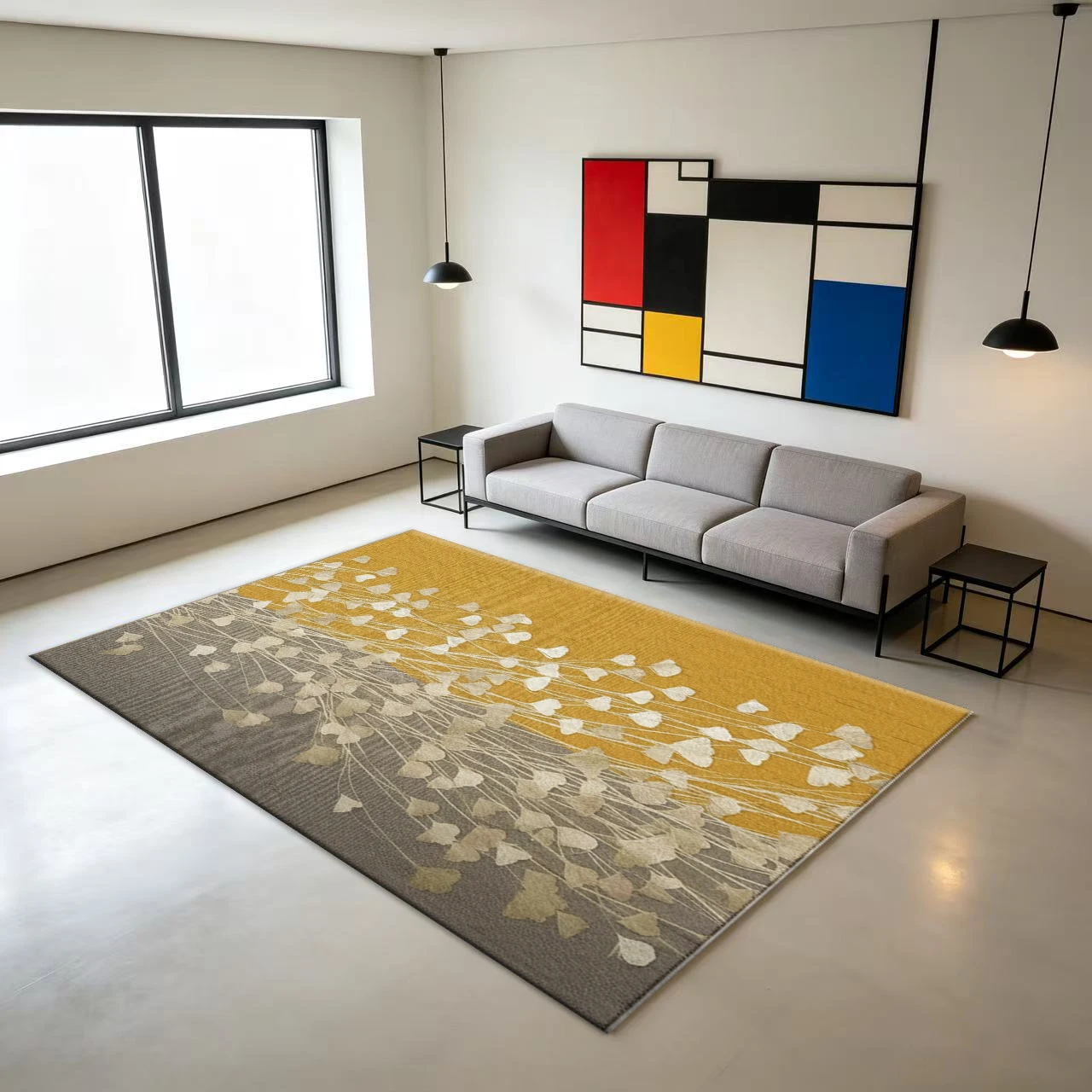 Ginkgo Leaf Art Carpet Flooring Luxury Decorative Floor Rug for Office Dining Room Indoor Use