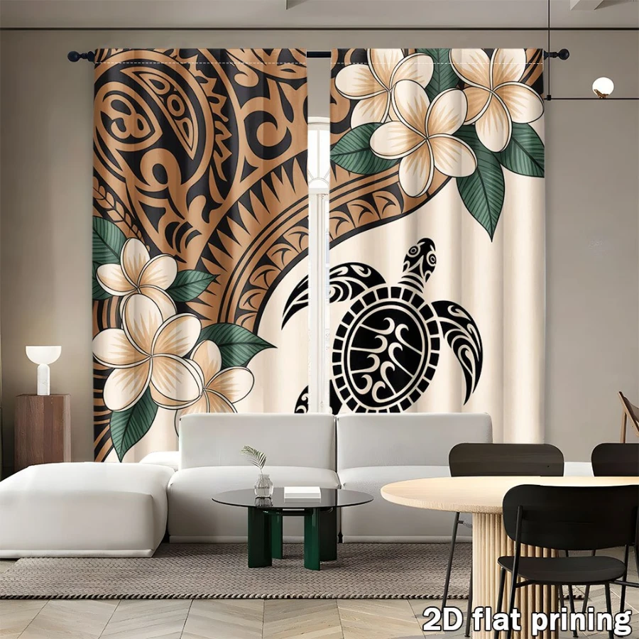 2PCS Digital Printed Curtains with Island Turtle Design, Stylish Window Drapes for Living Room Bedroom Home Decoration