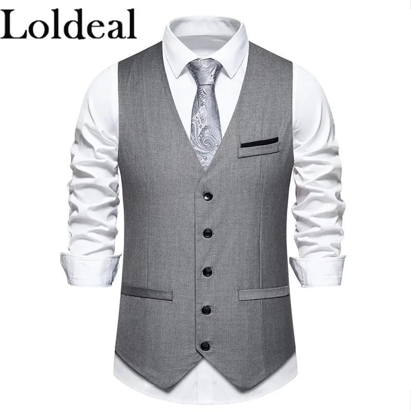 

Loldeal Men Suit Vest Formal Dress Vest Slim Fit Buesiness Wedding Waistcoat