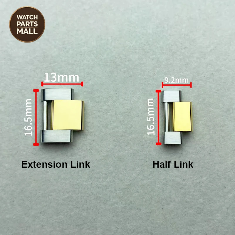 Two Tones Watch Bracelet Link Half Link For RLX 41mm Submariner 126613 Gold Plated Extension Band Links Generic Watch Parts