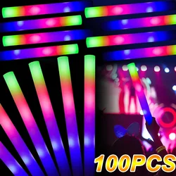100pcs LED Glow Sticks Bulk Colorful RGB Glow Foam Stick for Christmas Birthday Wedding Glow in The Dark Party Supplies