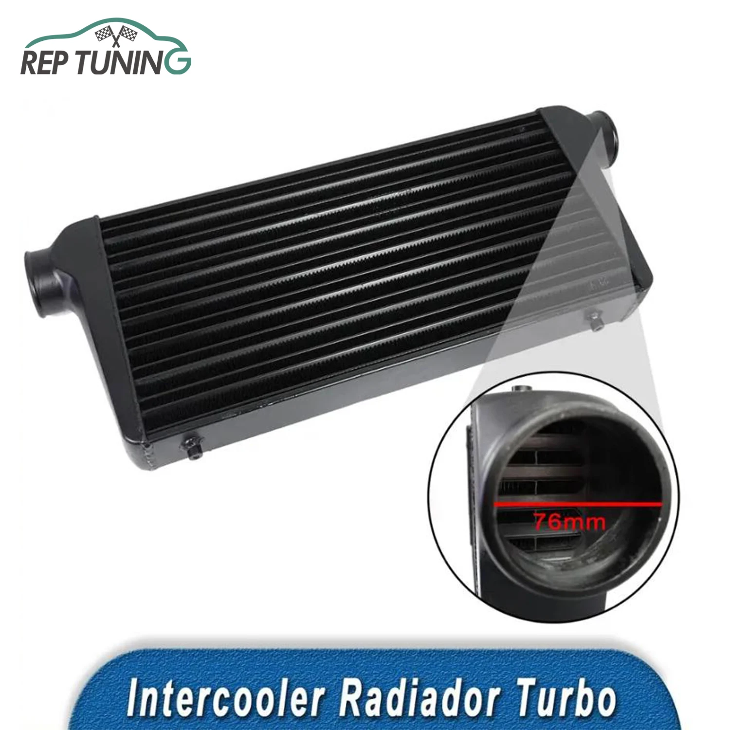 Intercooler Radiator Front Mount Tube-fin 600*300*76mm Aluminum Cold Air Intake Radiator Outlet Turbo Universal Car