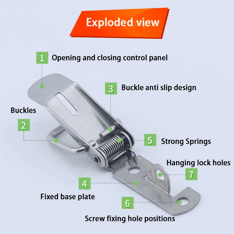 1Pcs Stainless Steel Buckle Lock 90 Degree Duckbill Hook Lock Metal Spring Buckle Padlock Pull Buckle Hardware Tool