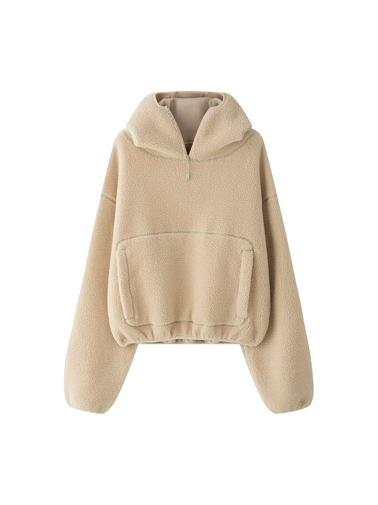 [LANMREM Hooded Pullover Sweatshirt For Women Long Sleeve Casual Loose Warm Loose Tops Female Clothing 2024 Winter New 26C1051