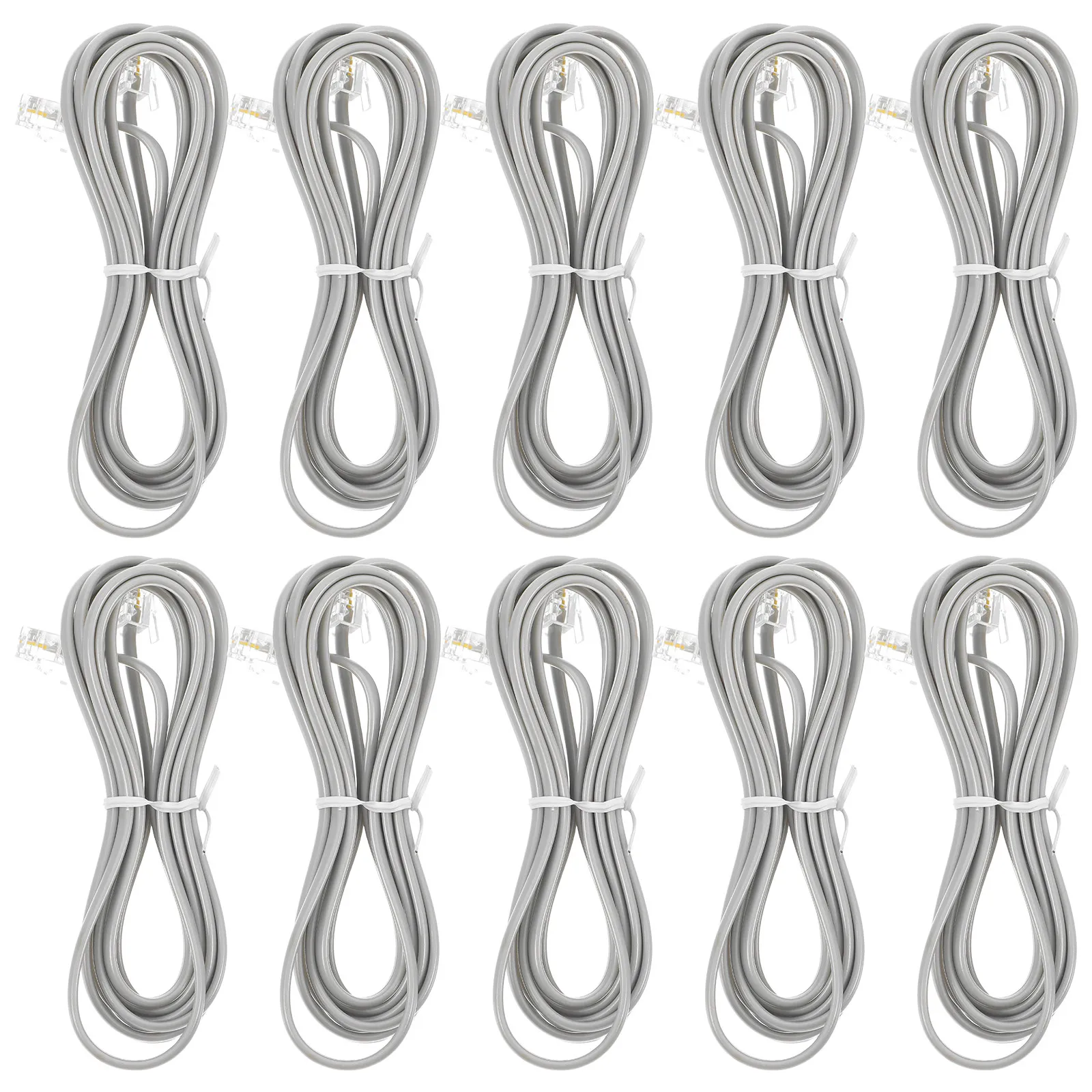 10Pcs Phone Cord Extension Cable Rj11 6p4c 4-Wire Gold-Plated Connector Pure Copper Core Telephone Line for Office Hotel