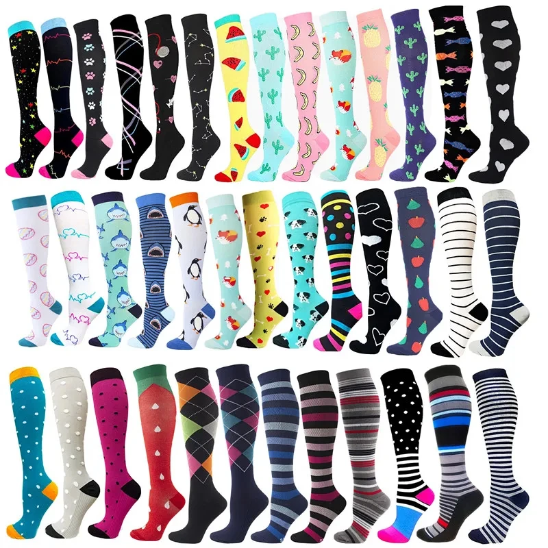 58Running Compression Socks For Men Women Fun Cactus Animal Pattern Sports Socks Golf Outdoor Hiking Football Basketball Bicycle