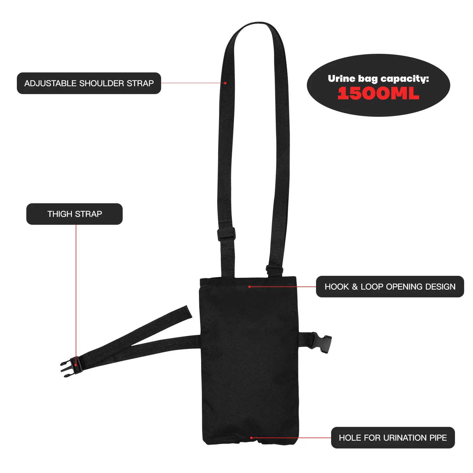 

Калоприемник-мешок для сбора мочи большой емкости с регулируемым ремнем на плечо/бедро для ухода за пациентами и обеспечения конфиденциальности