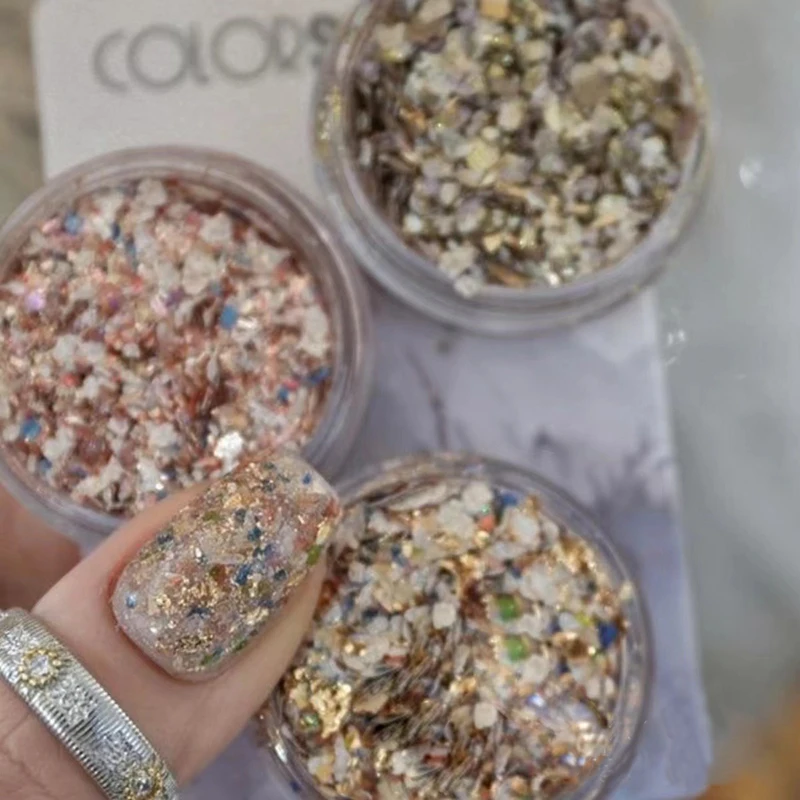 1box Nail Art Glitter Chips Coloful Mixed Nanyang Style Sequins and Glitter Gold Foil Decor Rhinestone Accessories DIY Nail Art