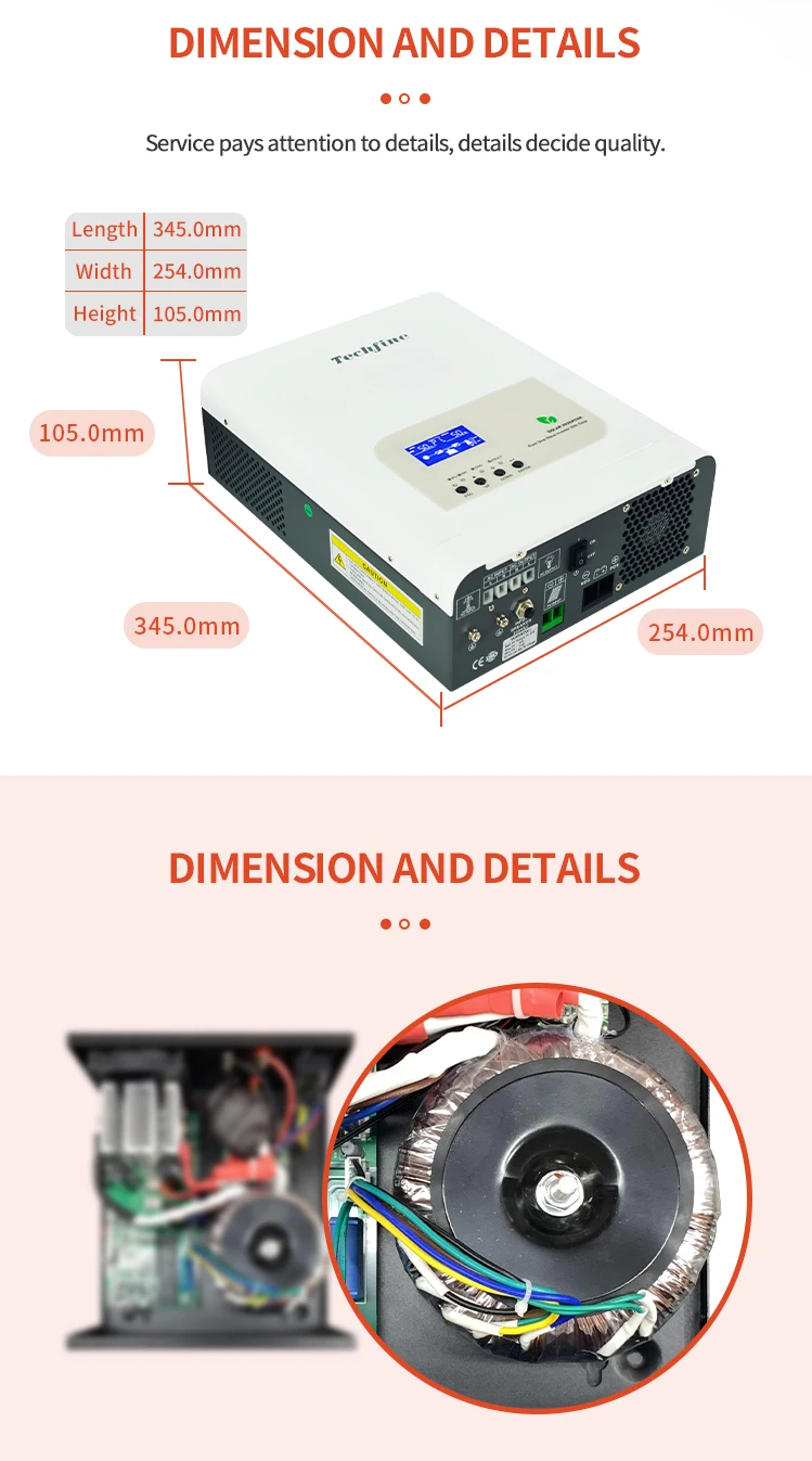 Techfine Solar Inverter 1KW 3KW 5KW 5000W 10KW Techfine Off Grid PV Solar Power Inverter 1KVA 12V
