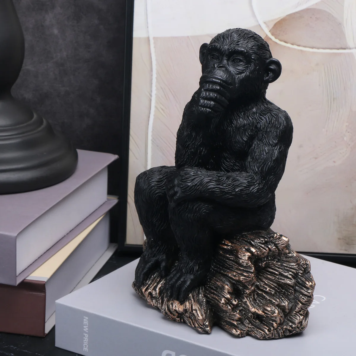 17cm Resin Black Gorilla Sculpture Chimpanzee Statue Home Bookshelf Decor Thinker Figurine Room Mantel Decoration Desktop Gift