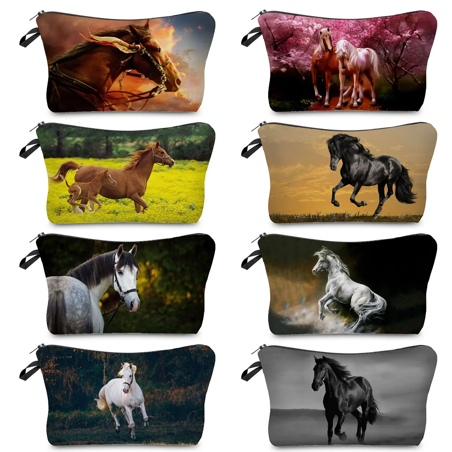 Horse Print Makeup Bags For Women Animal Casual Girl Cosmetic Bag Mini Travel Eco Reusable Toiletry Bag Student Pencil Bag