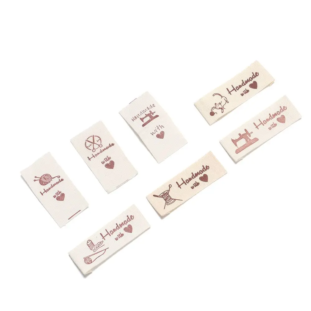 50PCS Heart Shape Woven Supplies Cartoon Cat Handmade With Love Clothes Labels Garment  Accessories Clothing Tags