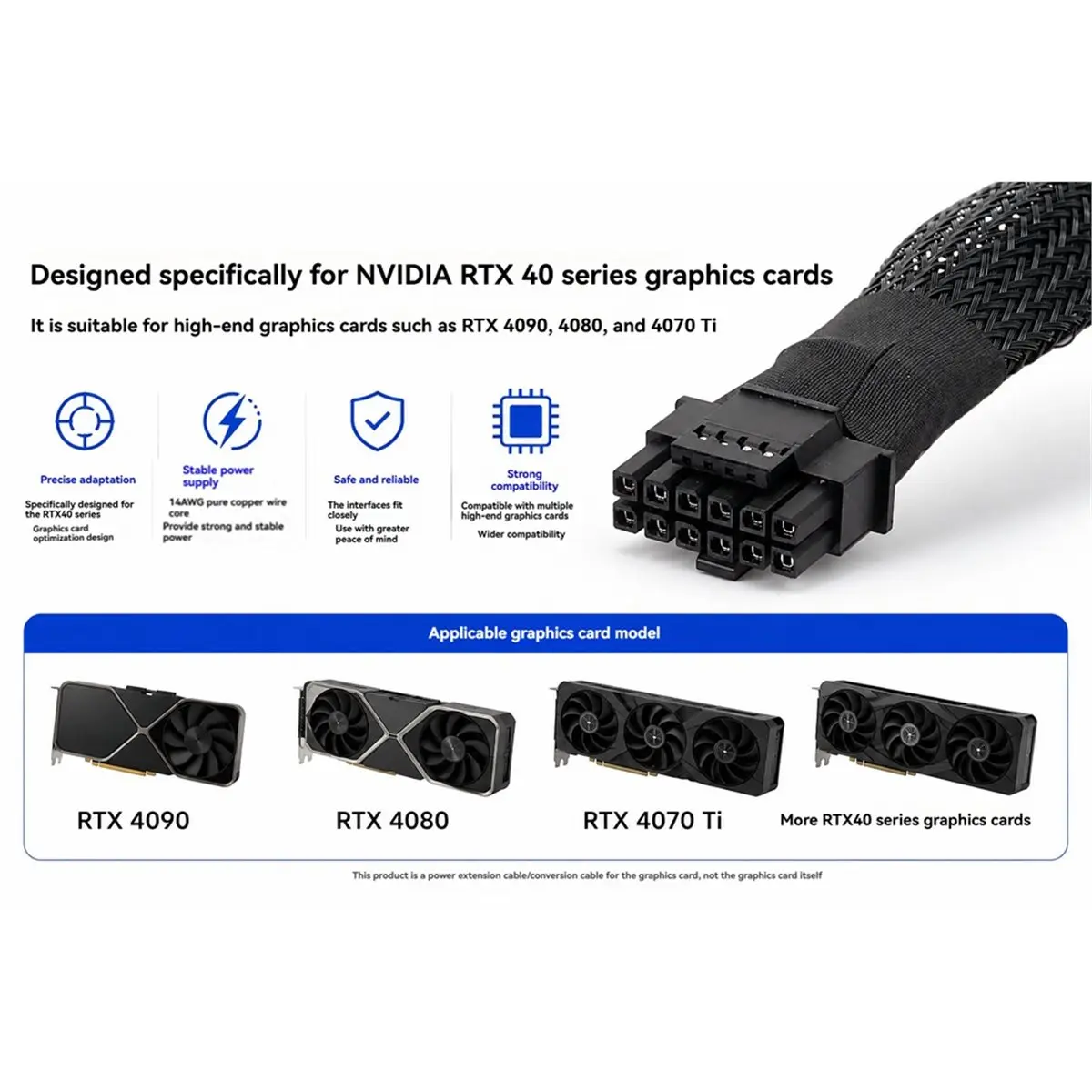 (A60I] Graphics Card 8Pin to 12+4Pin GPU Power Supply Cable 8Pin to 12VHPWR 16Pin GPU Sleeved Power Cable for RTX4090 RTX4080