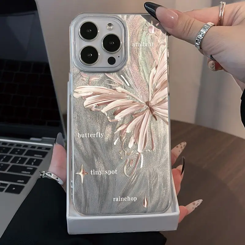 

Модный чехол для телефона с большим золотым узором бабочки для iPhone 16, 14, 13, 16E 12, 11, 15 Pro Max SE XR X XS MAX 7, 8 Plus, чехол