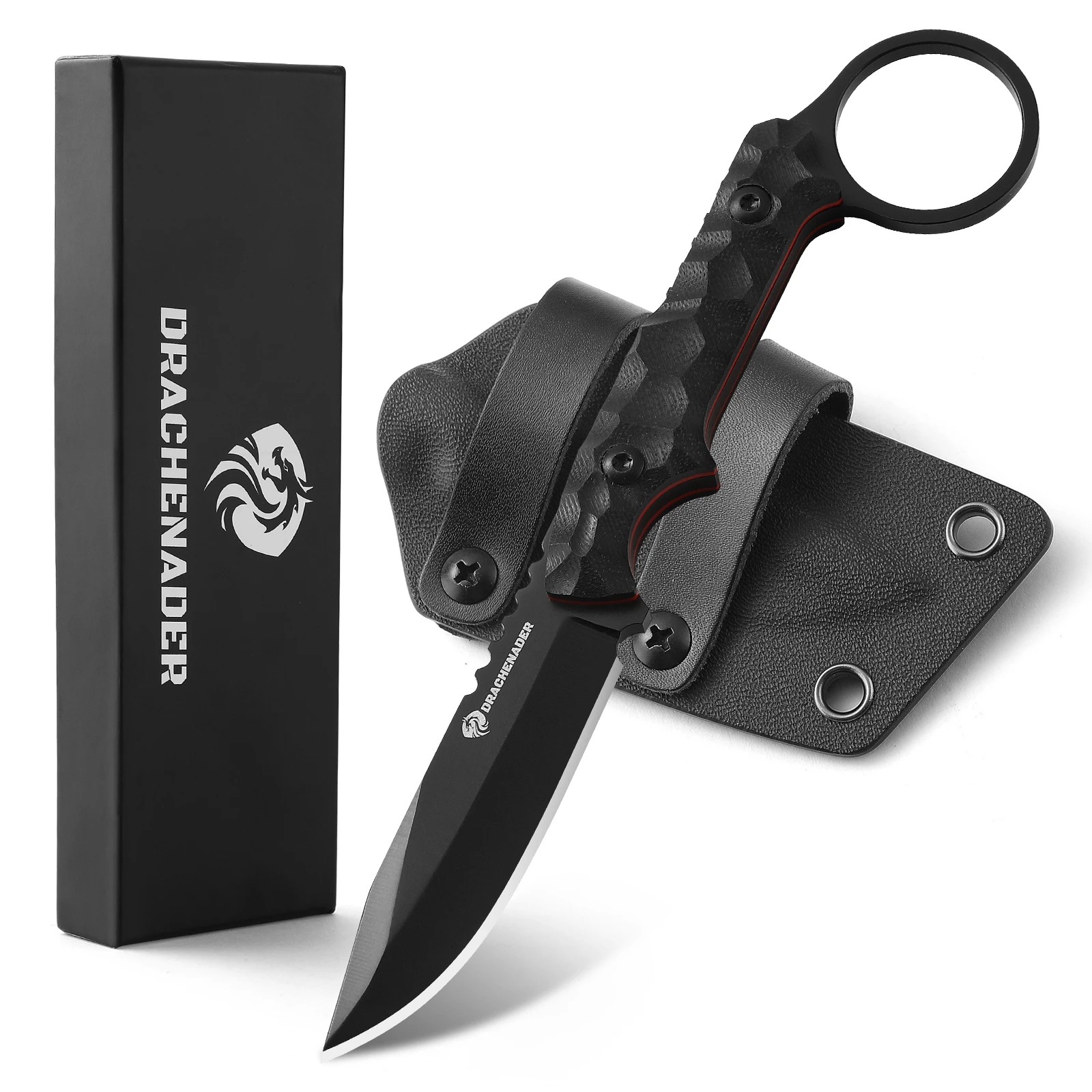 Small Fixed Blade Knives with Kydex Sheath Full Tang 16,8 CM Tactical Knife EDC Outdoor Fishing Neck Knife (Chain Not Included)