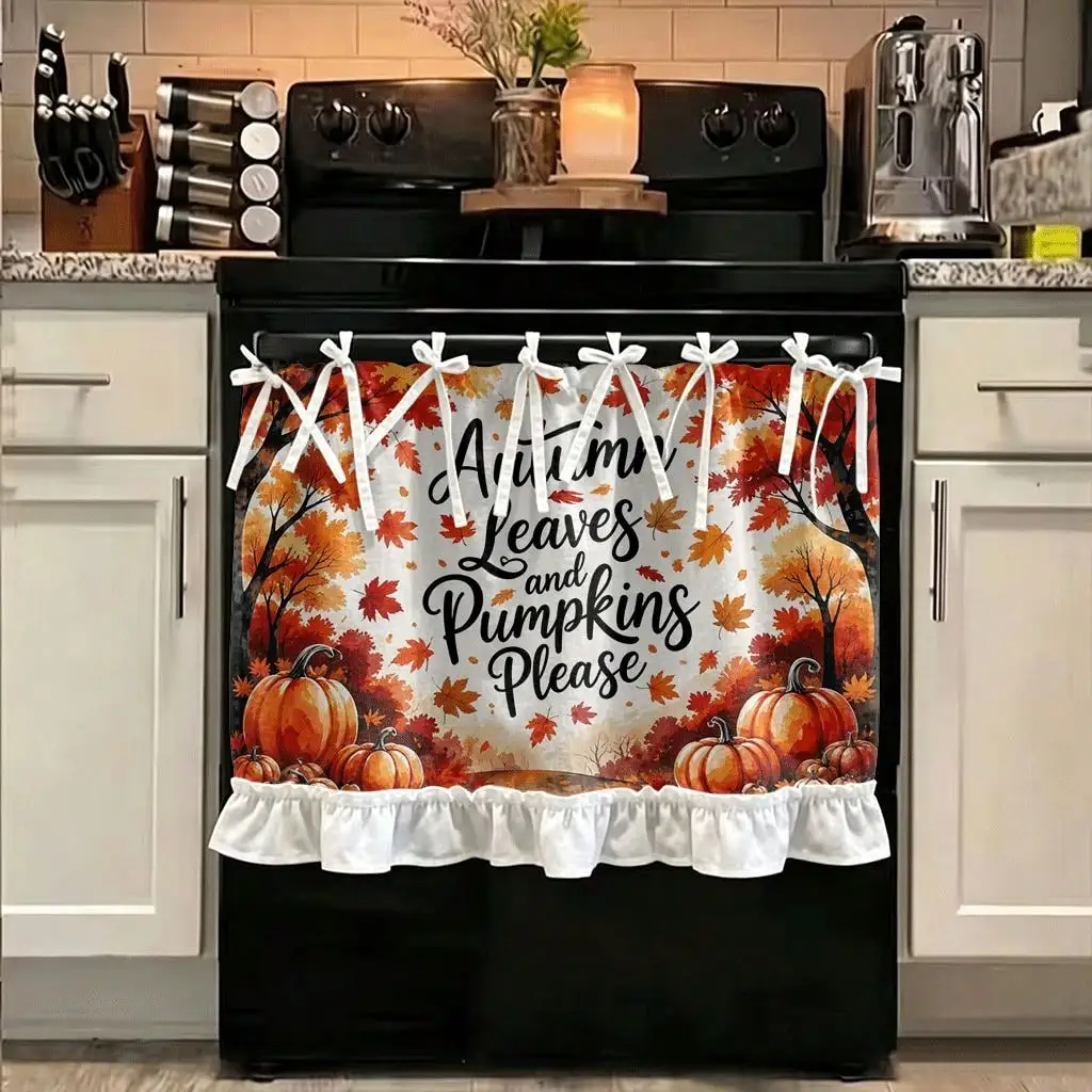2D Flat, 1pc Retro Blocking Kitchen Stove Cover & Cabinet Curtain with Hanging Suitable for Microwave, Autumn &, Blinds for, Window for Stove Covering, Machine Washable
