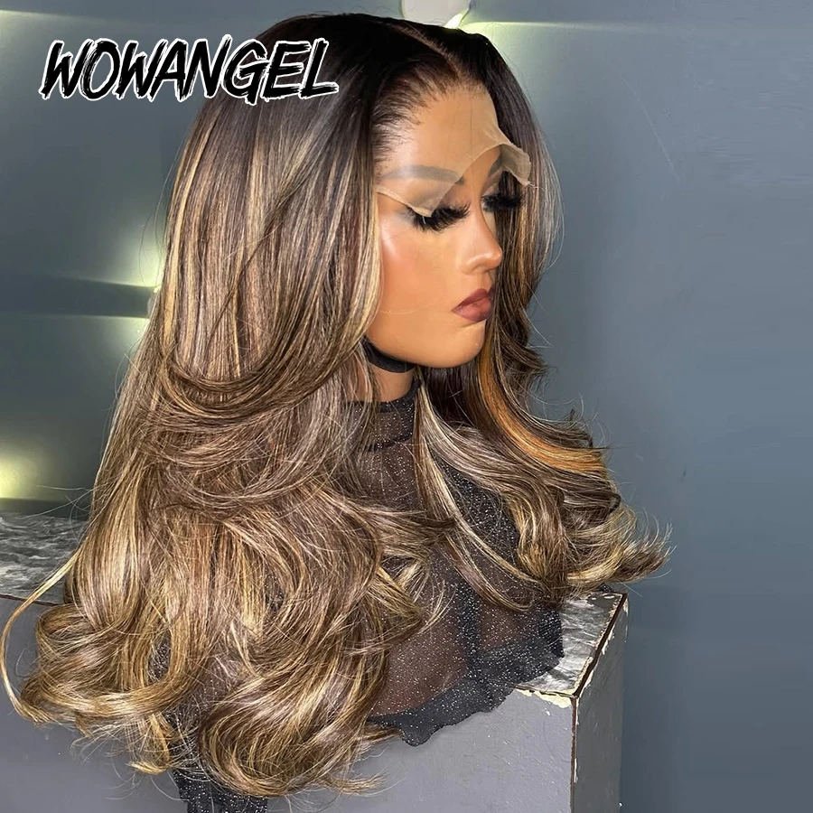 WOWANGEL Honigblonde Balayage Highlight Perücke Body Wave Echthaarperücken 5x5 HD Lace Glueless Perücken Vorbehandeltes brasilianisches Haar – Detail 3