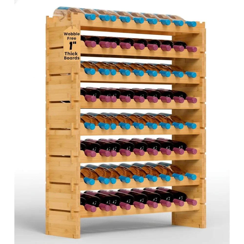 

Штабелируемая бамбуковая полка для вина на 72 бутылки, 8-уровневое качающееся хранилище для кухонного барного погреба, простая сборка