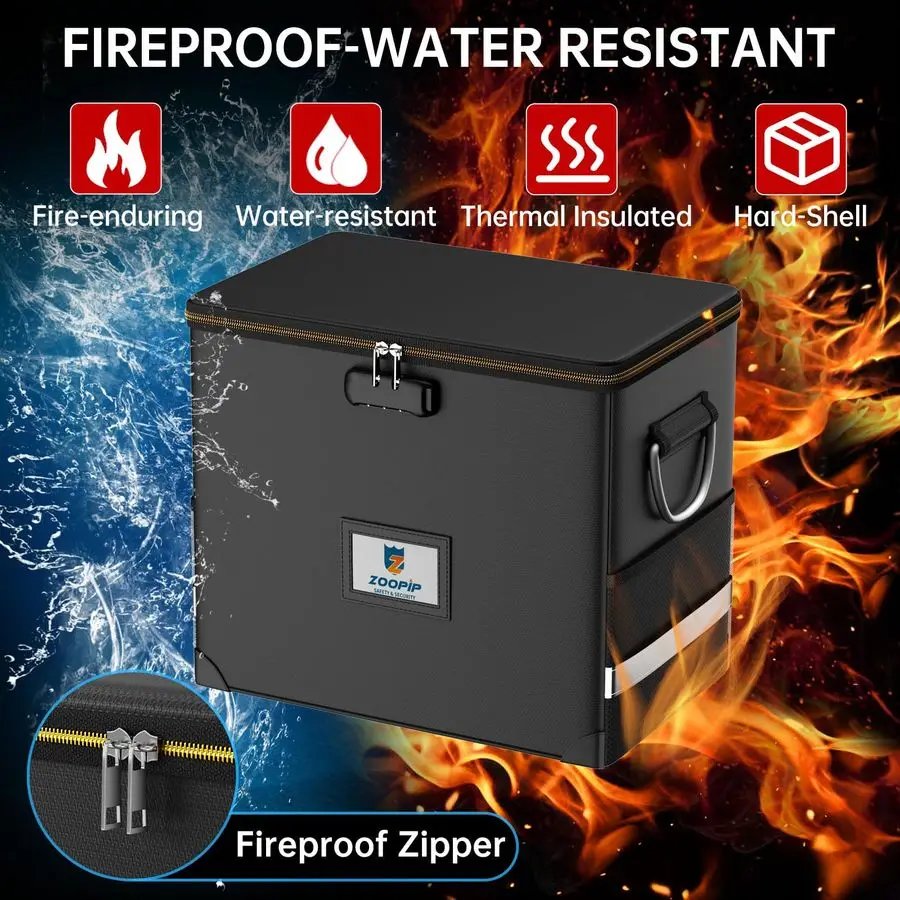 منظم مع قفل، صندوق مستندات مقاوم للحريق، صندوق الأمان الصلب يتضمن 10 مجلدات ملفات معلقة لحجم الرسالة، وخزانة ملفات مع Fi #2