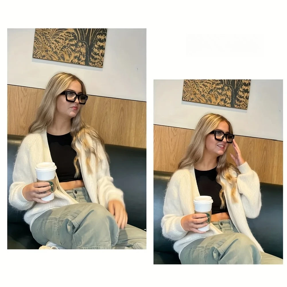 نظارات حجب الضوء الأزرق، إطار مقعر مربع غير وصفة طبية، نظارات كمبيوتر مضادة لإجهاد العين للألعاب والمكتب #5