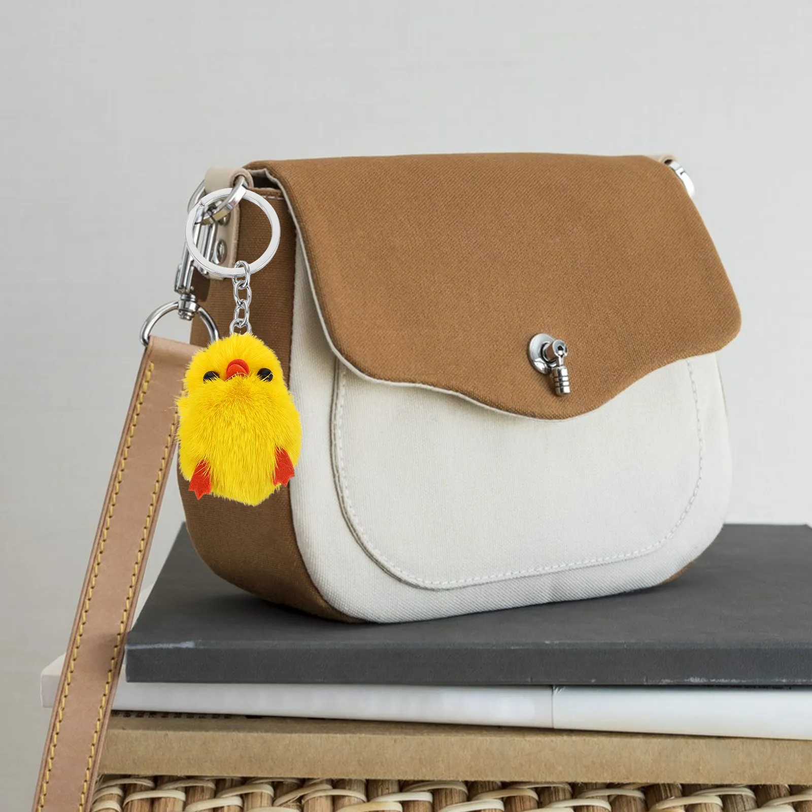 2Pcs Soft Cute Angry Yellow Duck Key Chain Cartoon Style Keyrings for Car Backpack Handbag Birthday Party Decoration