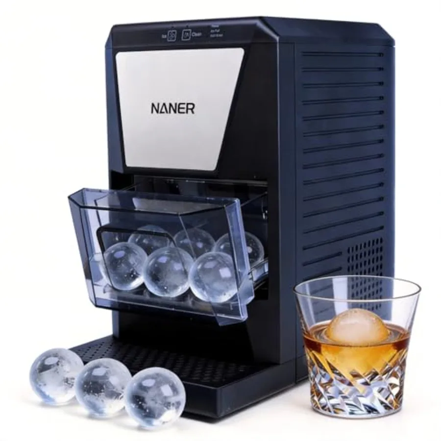 Bar whiskey bourbon ice ball maker: clear acrylic, transparent, icygem technology for 2 spheres, self-cleaning, makes 60 pcs/da