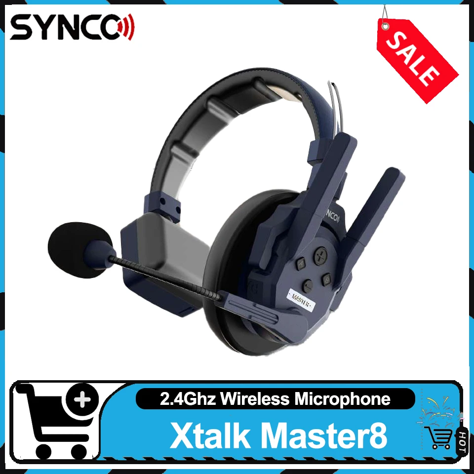Synco Xtalk Master Digital 2.4G Masterfree 8-Personen-Gegensprechanlage, 500 m Reichweite, Pro-Sound mit lokaler Überwachung, kabelloses Headset