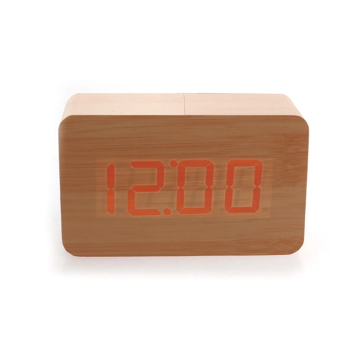 Digital LED Bamboo Wood Alarm Clock Thermometer Desktop Display Clap Sound Control Bamboo Red Light USB Aaa Power Supply