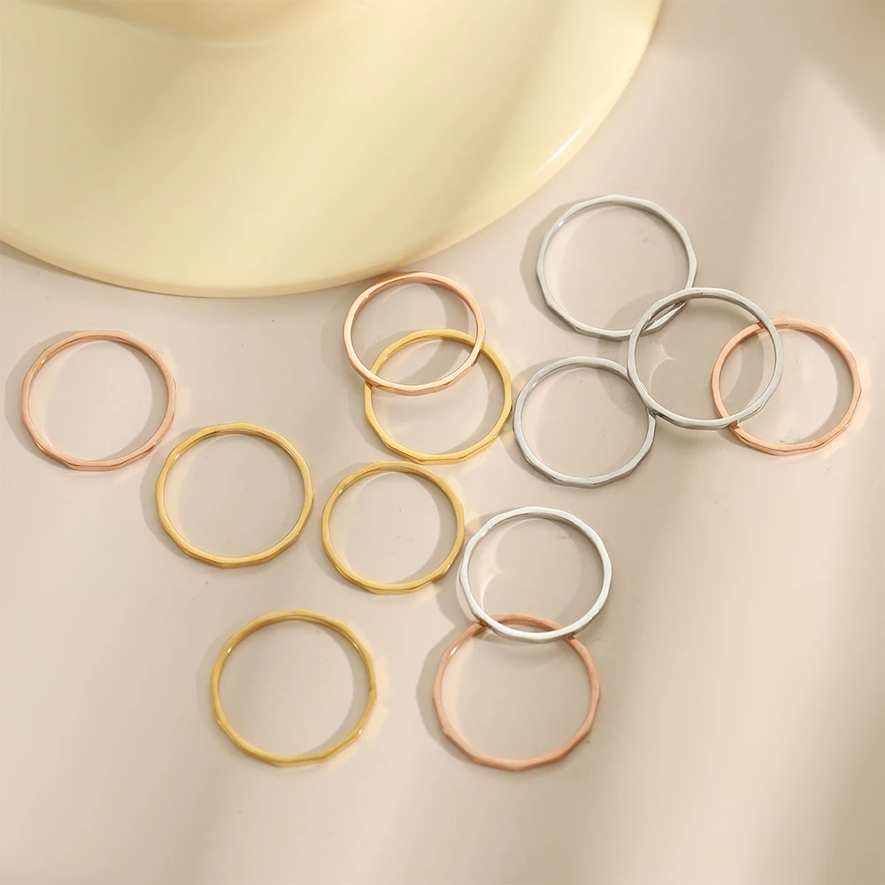 CARLIDANA لذيذ مطلية بالذهب خواتم بسيطة نسيج الخيزران المطرقة إصبع الفولاذ المقاوم للصدأ خاتم الخطوبة الحد الأدنى للنساء #3