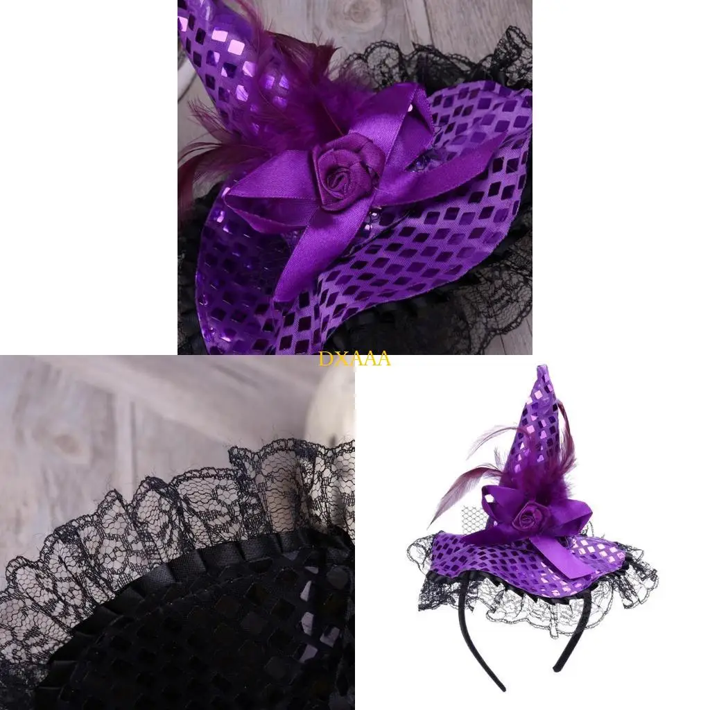 

DXAA Children Halloween Headband Party Witch Hat Sequins Halloween Witch Hat Cap For Costume Dress Up Party Supplies