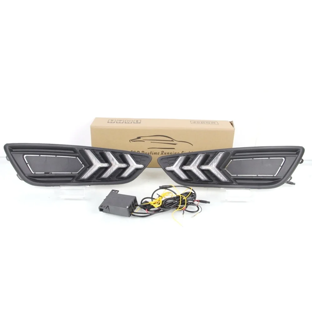 

Дневные ходовые огни July King для Ford Focus IV 2015-2018, 6000K LED, передний бампер, DRL + последовательные желтые поворотники