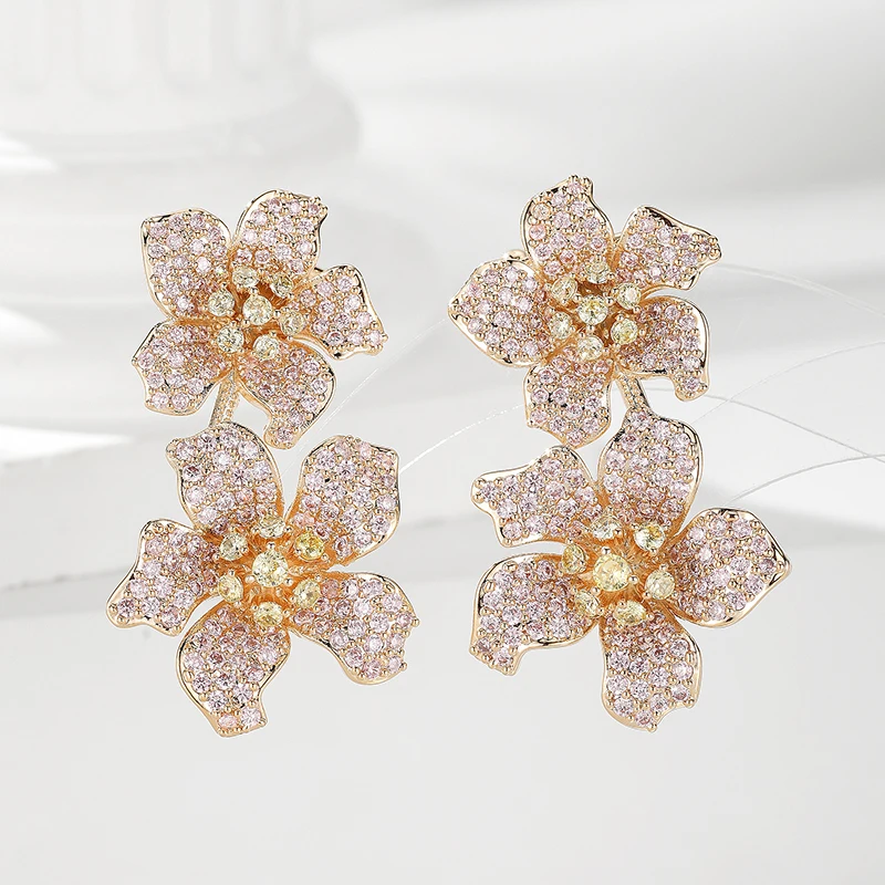 Beautiful Floral Cuff Earrings Paved Colorful Cubic Zirconia Romantic Elegant Women Jewelry for Party High Quality Accessories