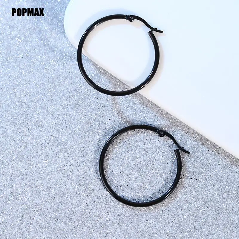 POPMAX Pendientes de acero inoxidable de color dorado 2018, pendientes de aro pequeños o grandes para mujer, regalo de fiesta Rock, dos colores al