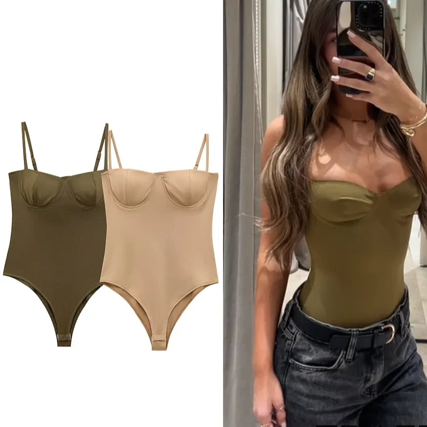 

KONDALA женское стильное сексуальное боди зеленого цвета хаки, новинка 2025, весна-лето, модное уличное облегающее пляжное сексуальное боди