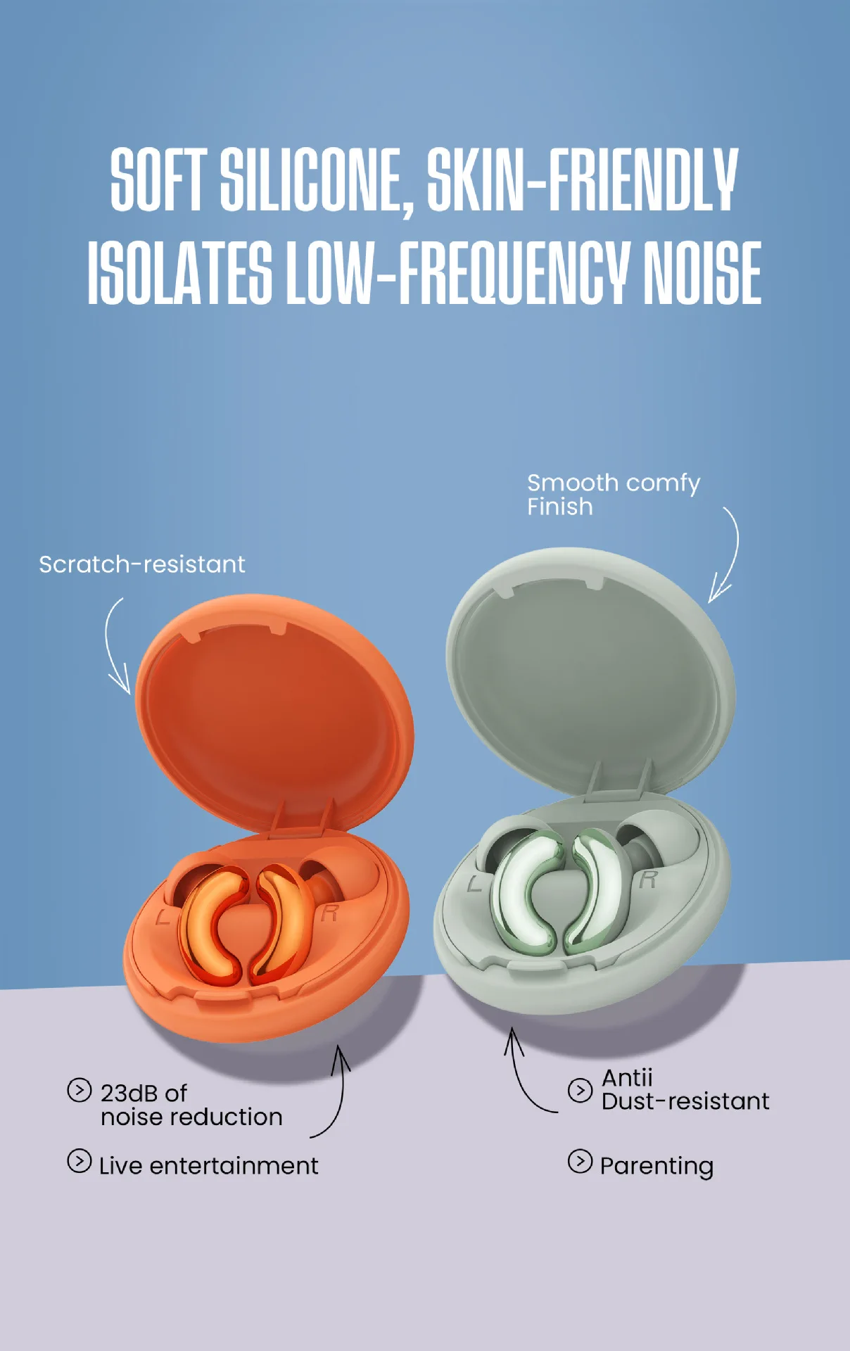Silicone Ear Plugs for Sleeping 25dB Noise Cancelling Hearing Protection Reusable Earplugs for Sleep Focus Concerts Work Study
