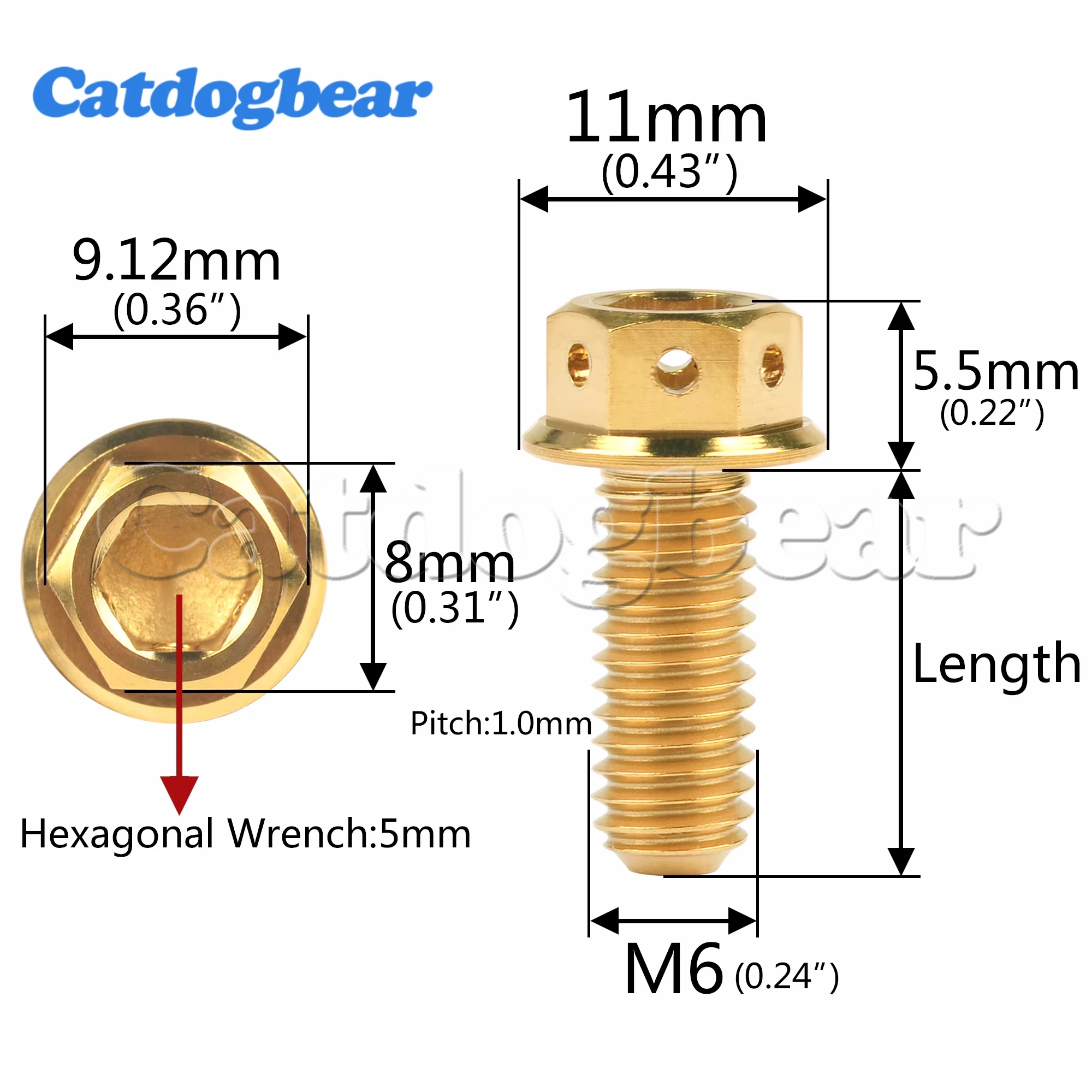 Catdogbear 4pcs Titanium Screws M6x10-- 60mm Hexagon Flange Head Fastener for Motorcycle Disc Brake Screw
