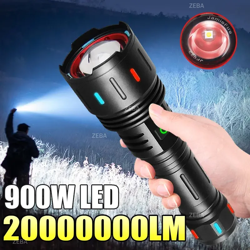 Ultra Powerful LED Flashlight Tactical Torch Type C Rechargeable Flash Lights Camping Lantern Waterproof Hand Lamp 30000000LM