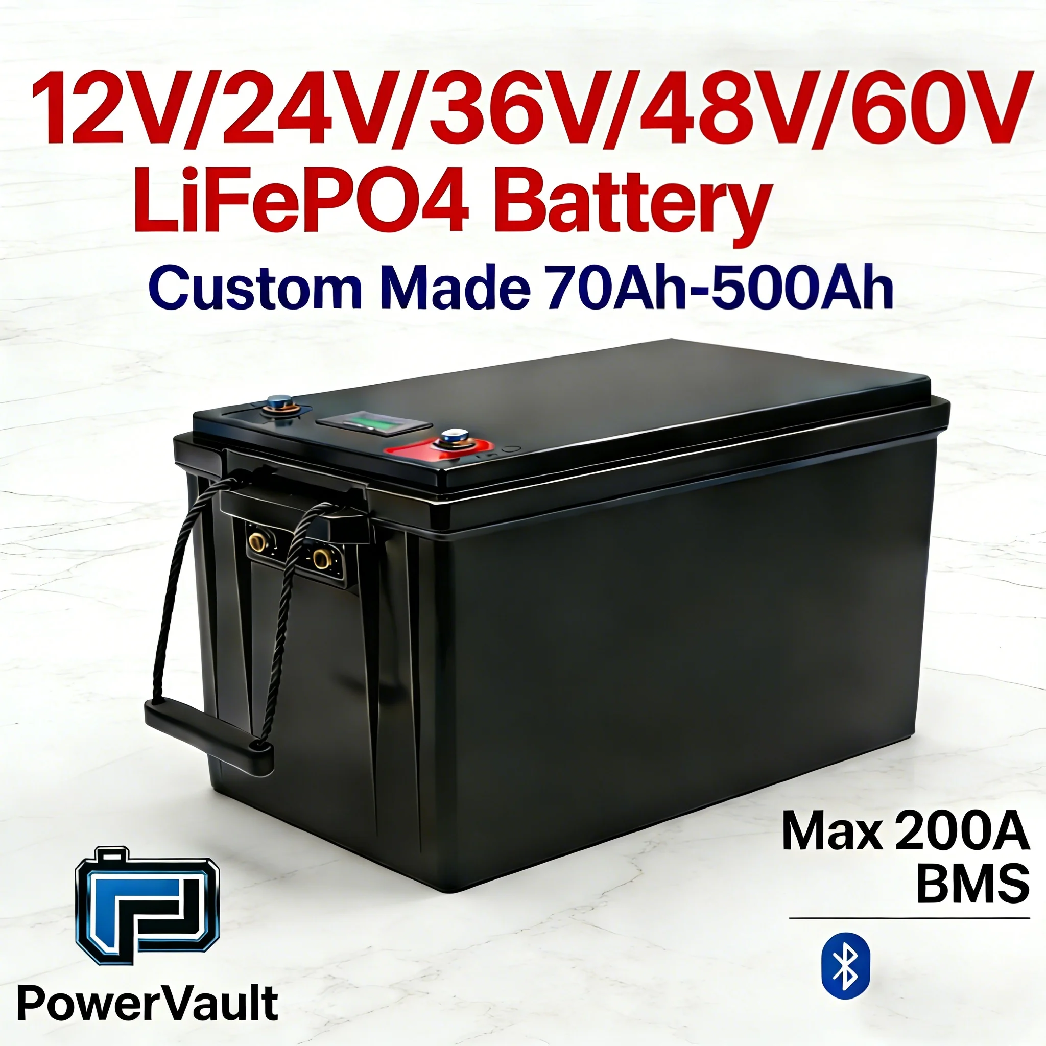 Custom Made 12V 24V36V 48V 60V 50Ah-100Ah-300Ah500Ah LiFePO4 Battery Pack Deep Cycle Lithium Iron Phosphate for RV Solar Energy