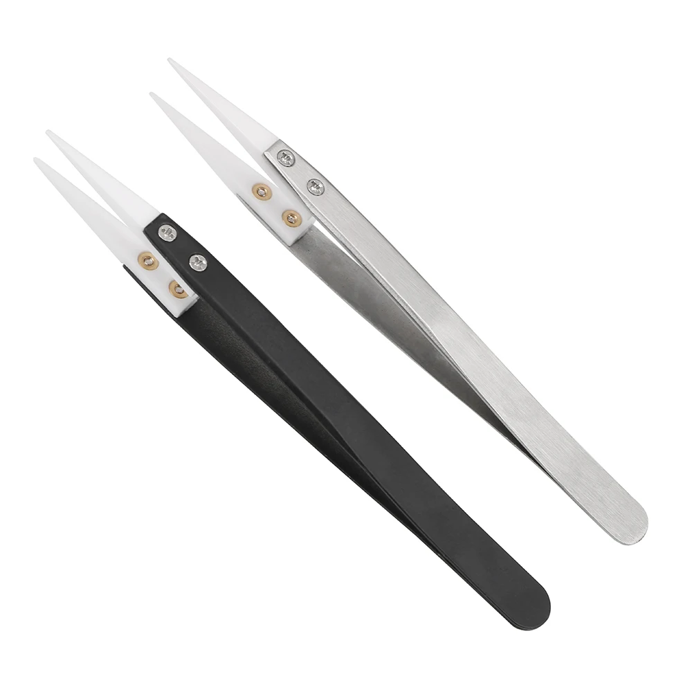 

High Temperature Resistant Stainless Steel Handle Straight Aimed Tweezers Precision Anti-static Ceramic Tips Tweezers