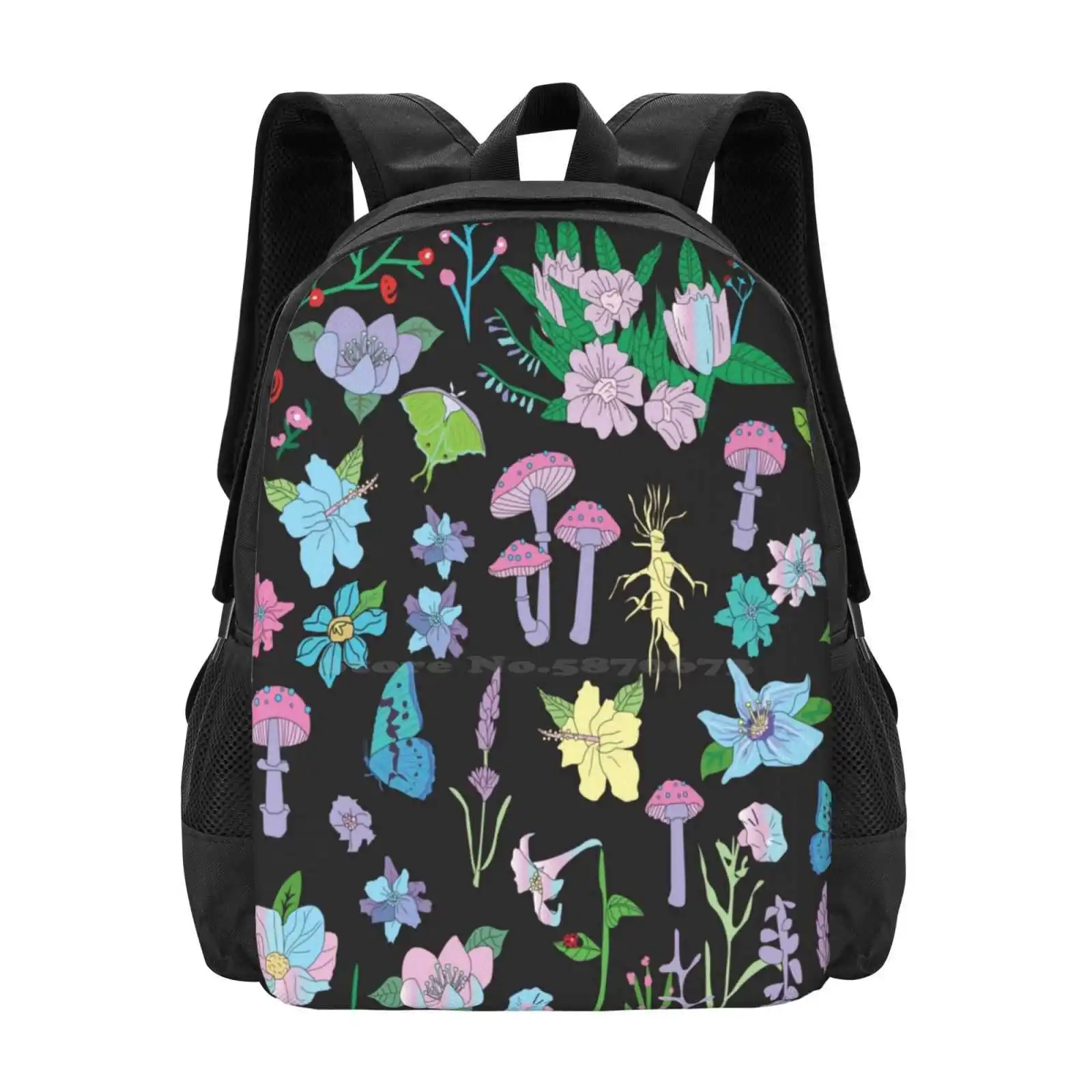 Garden Witch Teen College Student Backpack Pattern Design Bags Witchy Art Floral Pattern Flower Pattern Occult Pattern Witchy