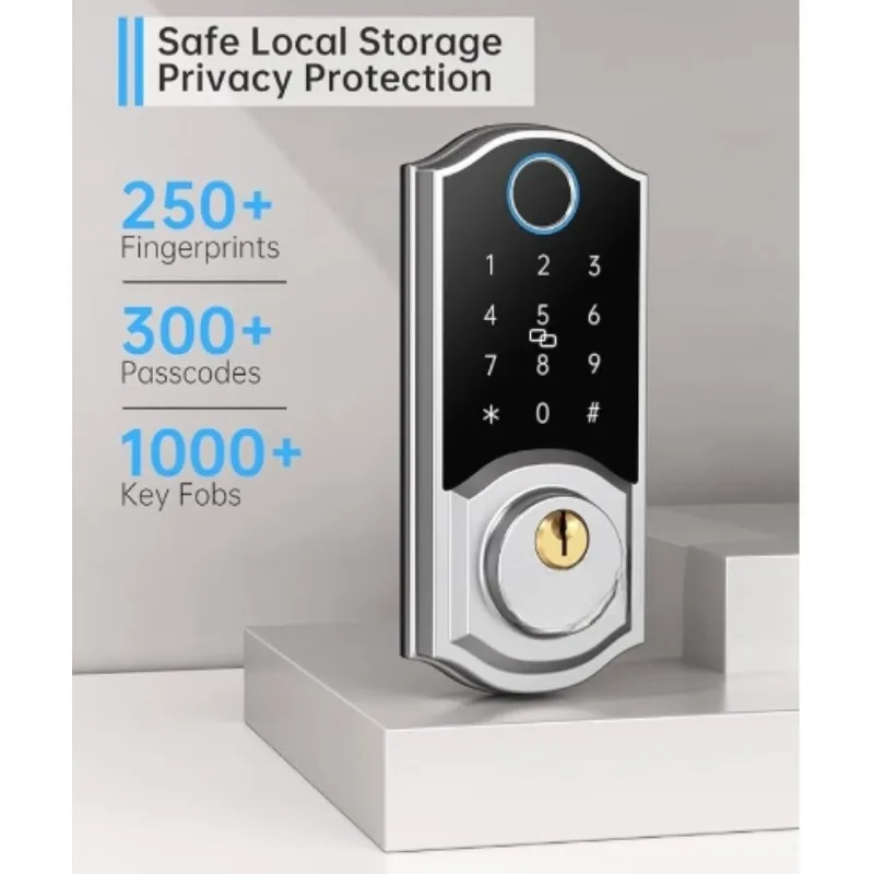 Keyless Entry Door Lock Deadbolt with Handle Set - SMONET Fingerprint WiFi Smart Locks, Digital Remote Control Keypad Bluetooth