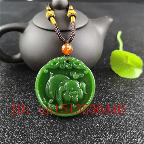 

Natural Green Chinese Pig Carved Jade Pendant Necklace Charm Jewellery Fashion Lucky Amulet Gifts for Women Man