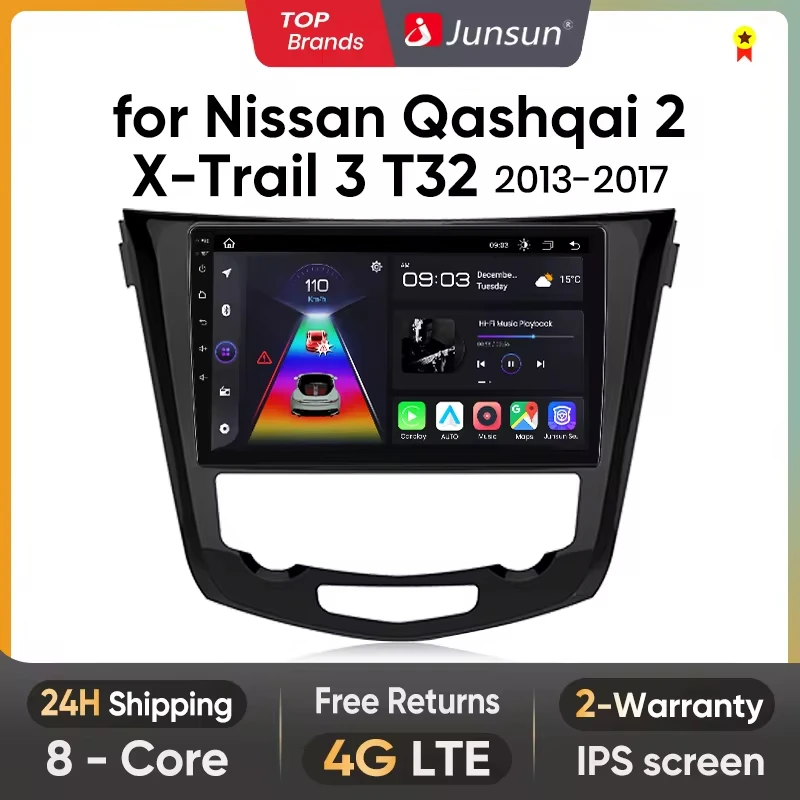 Junsun Wireless CarPlay Android Auto Car Radio for Nissan Qashqai J11 X-Trail T32 2013-2017 RDS GPS 4G WIFI Multimedia autoradio