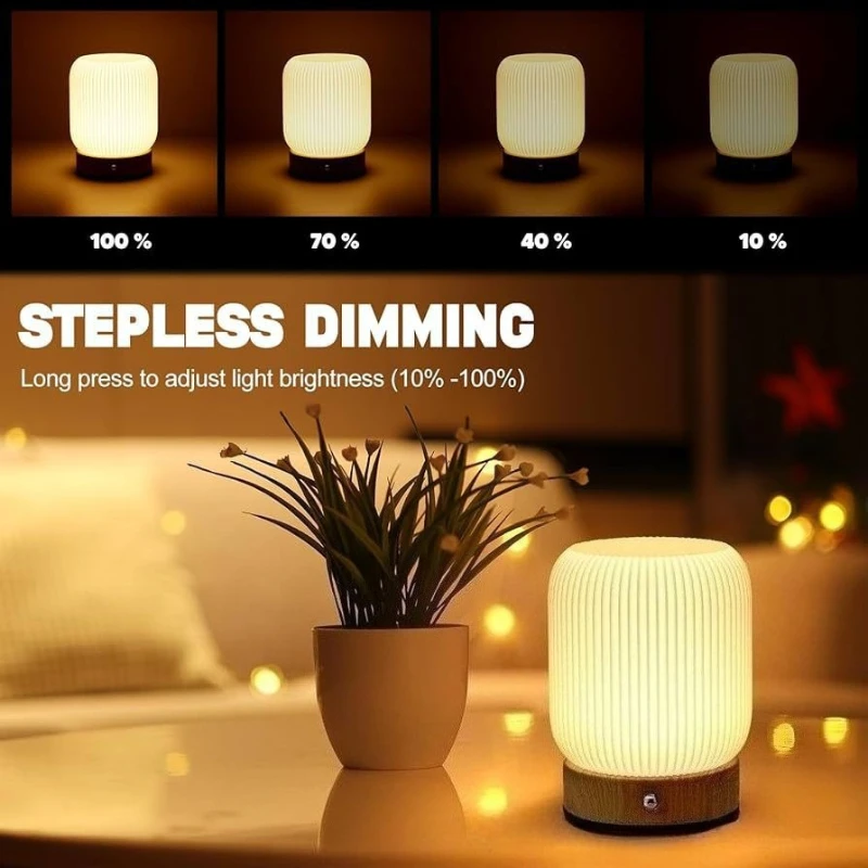 Wood Grain Touch Night Light Pat Table Lamp Bedroom Bedside Lamp Wireless Portable Wood Grain Charging Bedside Lamp