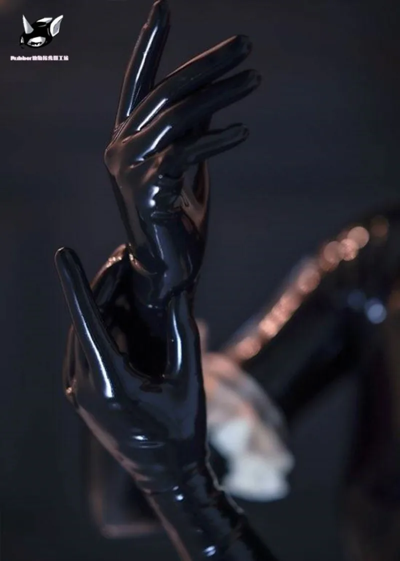 Rubber anti-chemical cat latex long gloves, one-piece slender tight latex gloves