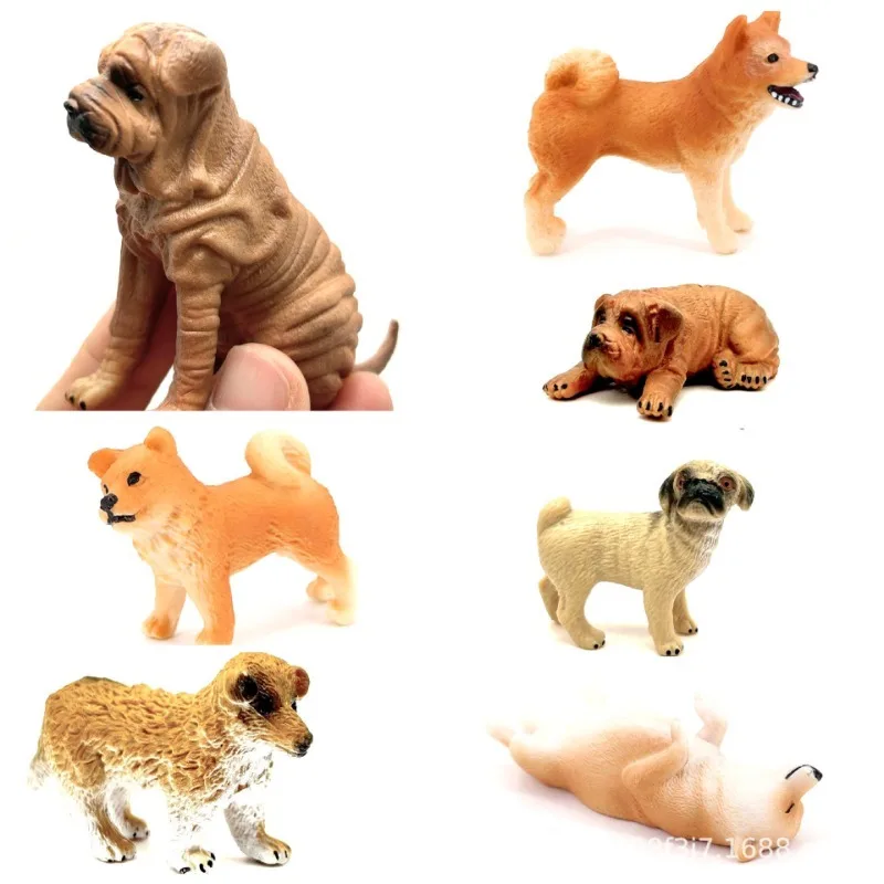 Modelos realistas de perros de animales salvajes sólidos para juegos infantiles y decoración del hogar: miniaturas de perros japoneses Shiba Inu y Shar Pei