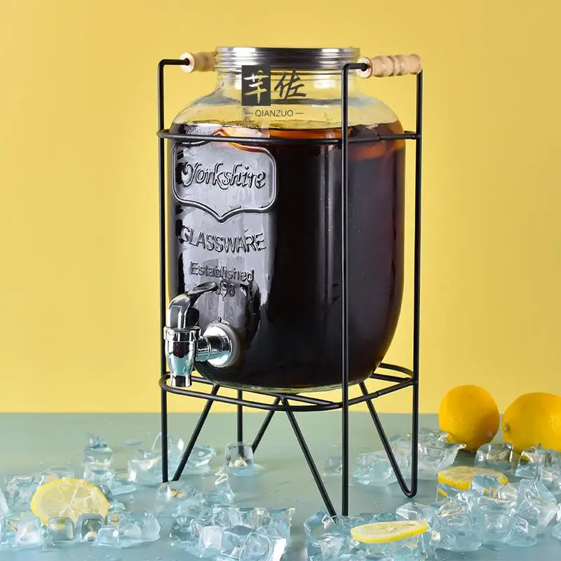حوض مشروبات زجاجي كبير السعة مع صنبور البيرة التجارية كوكا كولا شاي الفواكه زجاجة تخمير وعاء عصير المشروبات الباردة #3