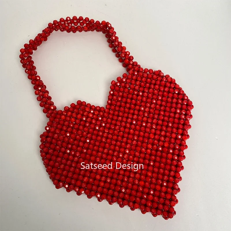 Imagem -05 - Bolsa Artesanal Tecida Portátil com Bolsa Interno Projeto Vermelho do Coração Bolsa Frisada Adicione a Curvatura Magnética Bolsa para Mulheres Meninas