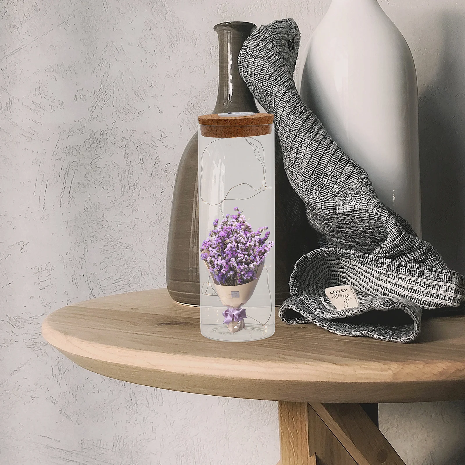 

Light Emitting Preserved Flowers Glass Bottles with Cork Lid Transparent Design for Storage Decoration Wish Bottle Craft Gift